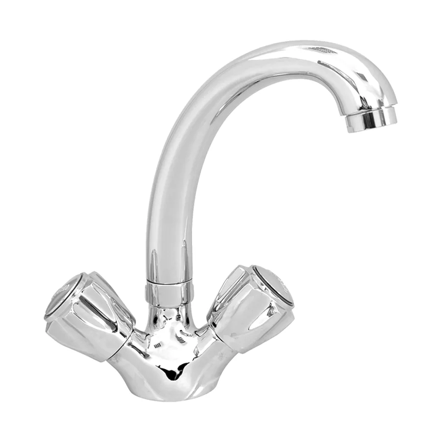 1003-17 Swan Neck Basin Mixer, Deluxe, Chrome