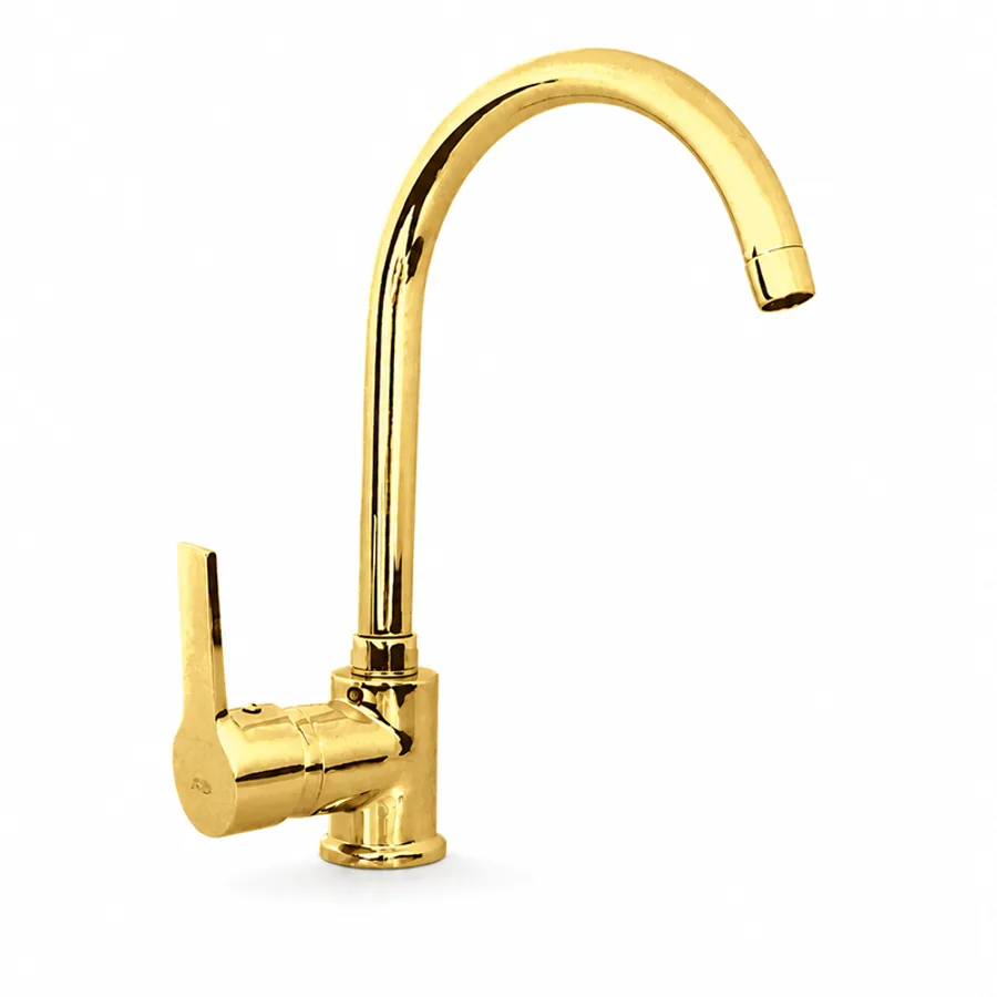 9603-02 Swan Neck Sink Mixer, Gold, Gold
